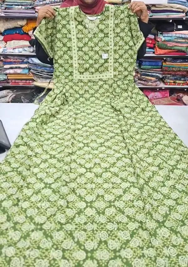 Pure Jaipur Cotton V-Neck Frock Maxi Nighty | NT3609